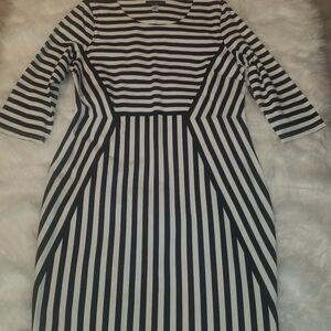Horizontal Stripes Black & White Dress Midi
